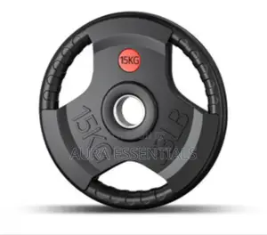 15kg Rubber-Coated Olympic Weight Plate With a Tri-Grip Design