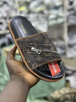 Men’S Classic Brown Louis Vuitton Push In Slide Sandals