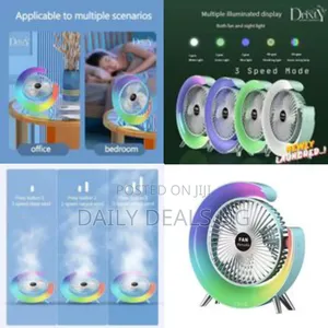 Portable Rechargeable Desk Fan With Rainbow Led Light and Crescent
