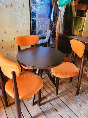 3 Seater Dining Set Well Finished in Coffee Brown and Orange Seats