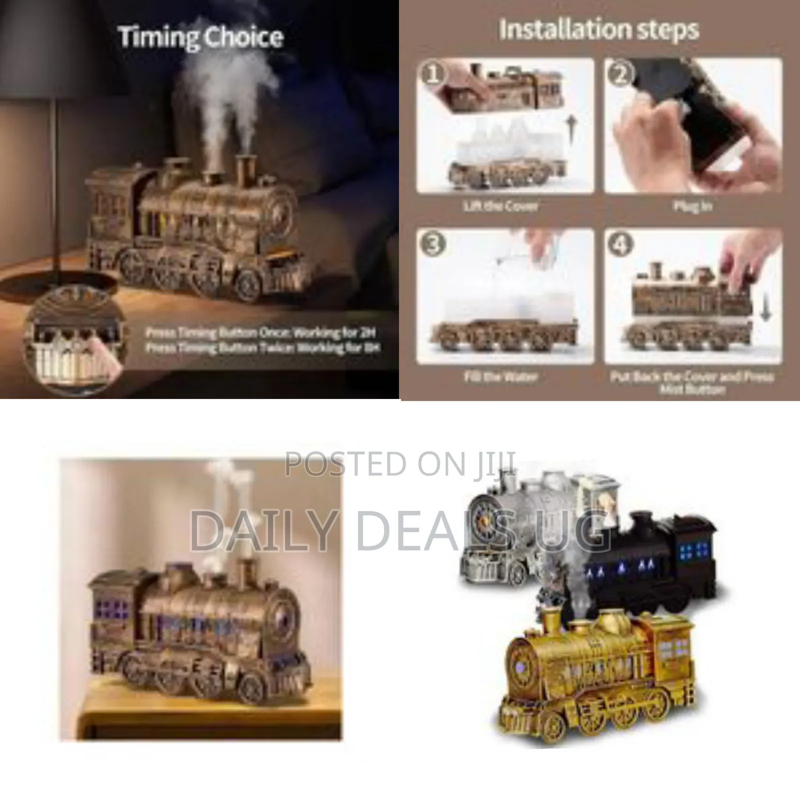 Vintage Steampunk Train Essential Oil Diffuser and Humidifier, 300ml