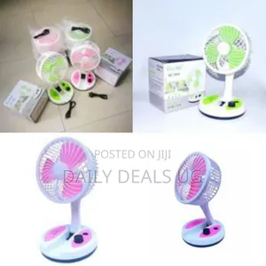 Foldable Rechargeable Portable Table Fan With Light - Multicolor
