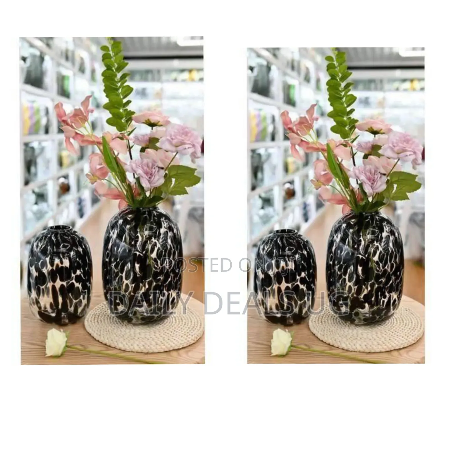 Elegant Black Silver Speckled Glass Vase