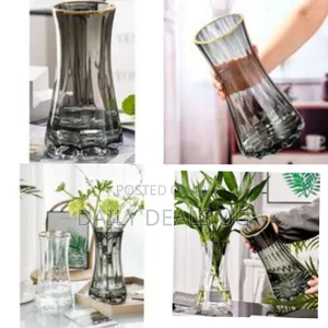 Elegant Smoky Gray Glass Vase With Gold Rim