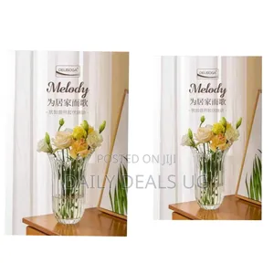 Elegant Ribbed Glass Flower Vase - Delisoga Melody Collection