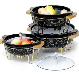 Unique 3pcs Ceramic Food Warmer Chafing Dish Casseroles For Food Servi