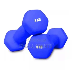 Pair of Blue Neoprene Dumbbells, Each Weighing 8 Kg.