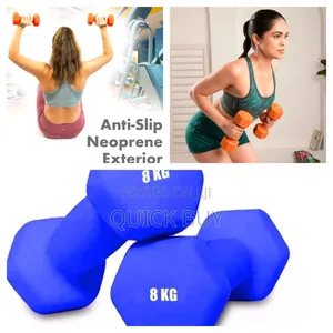 Pair of Blue Neoprene Dumbbells, Each Weighing 8 Kg.