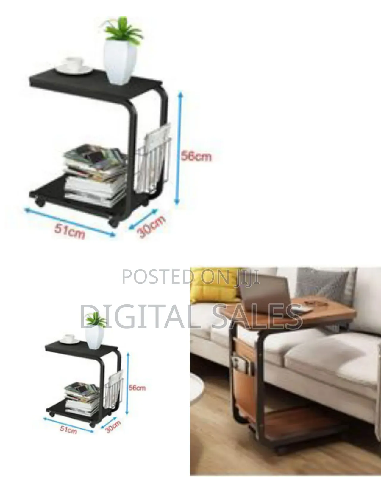 C-Shaped Rolling Side Table