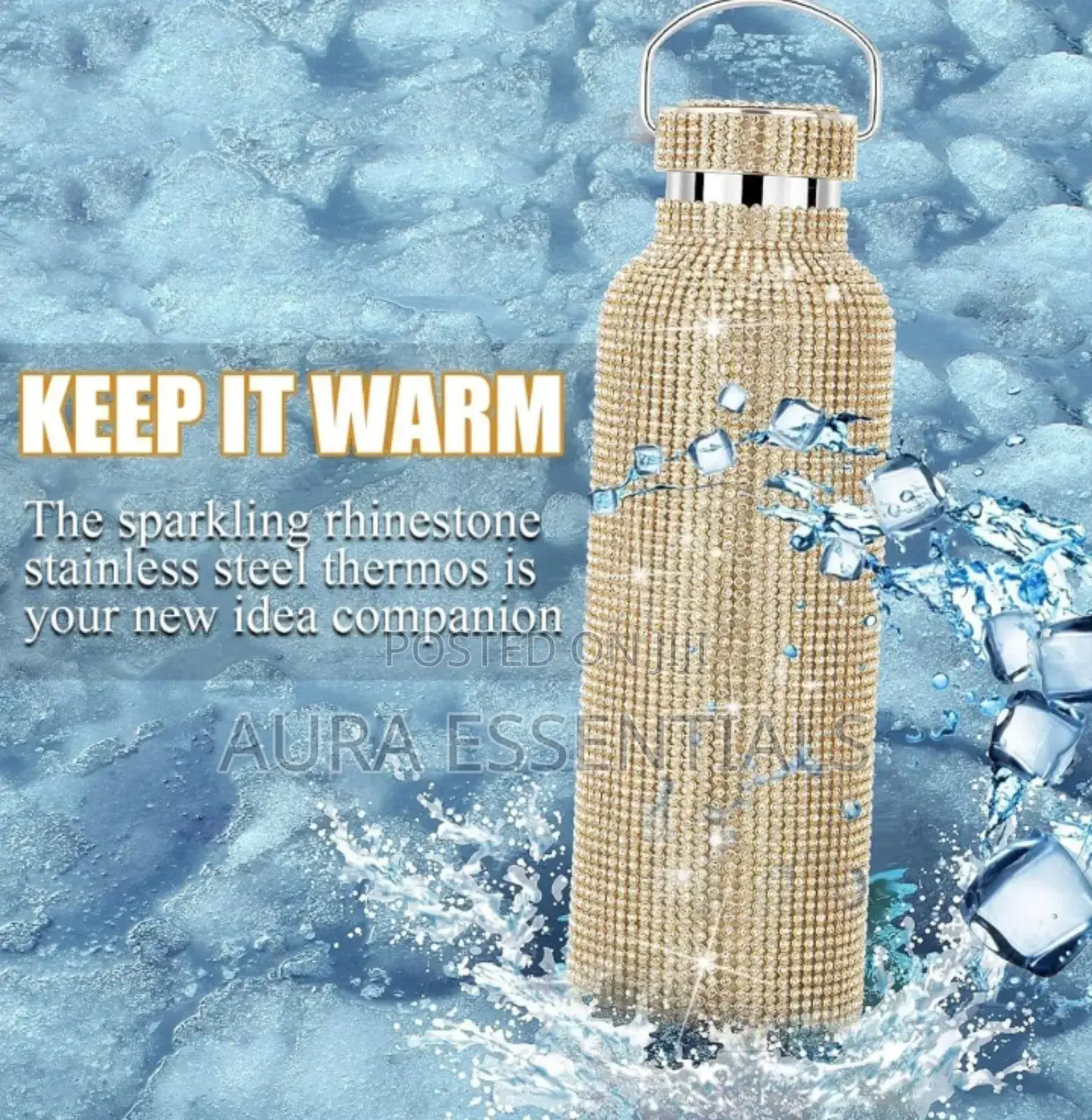 Sparkling Rhistone Covered Stainless Steel Water Bottle