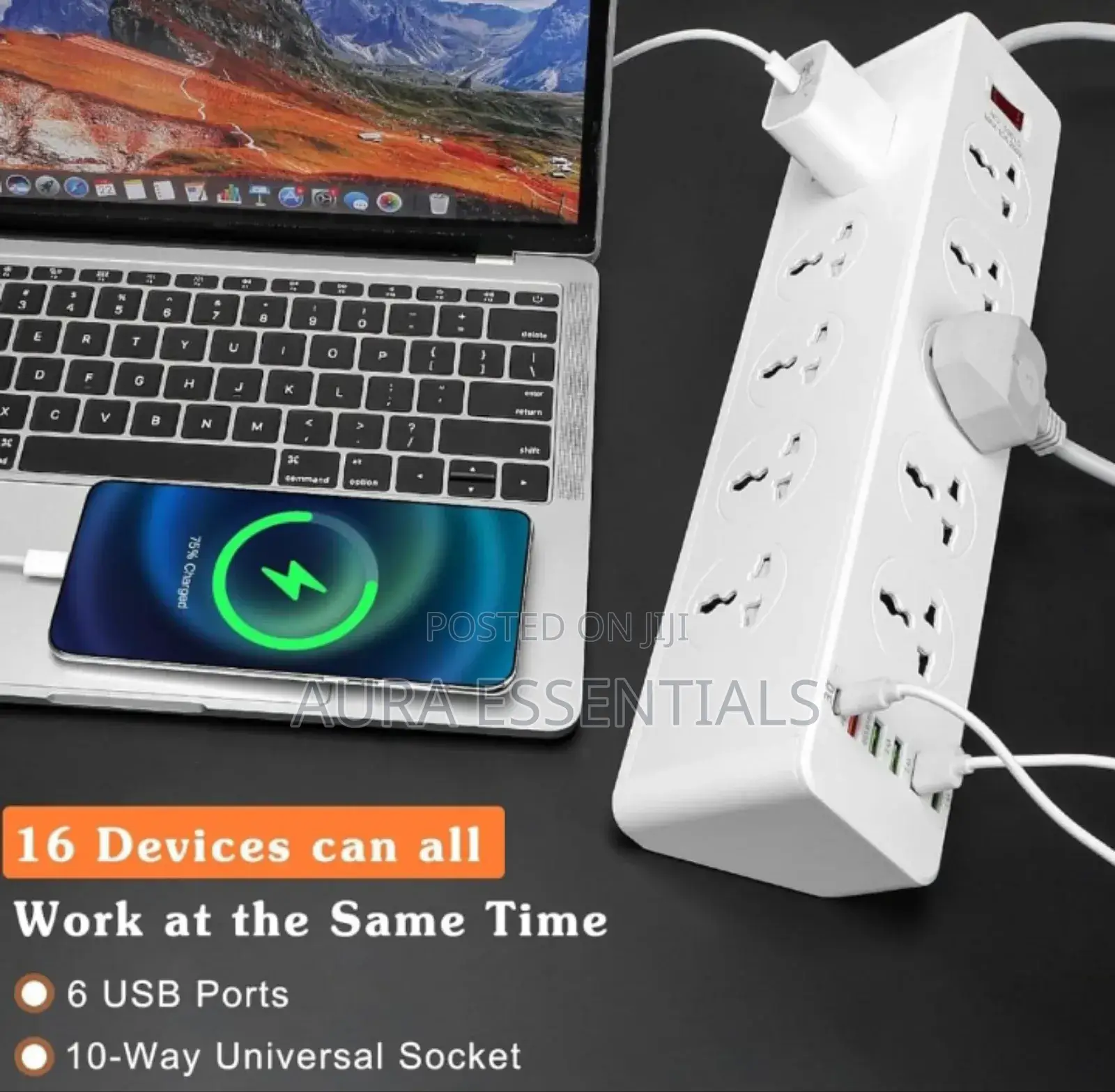 10 Ways Power Socket ,5 Usb-a ,1 Usb C,2m Cable Length