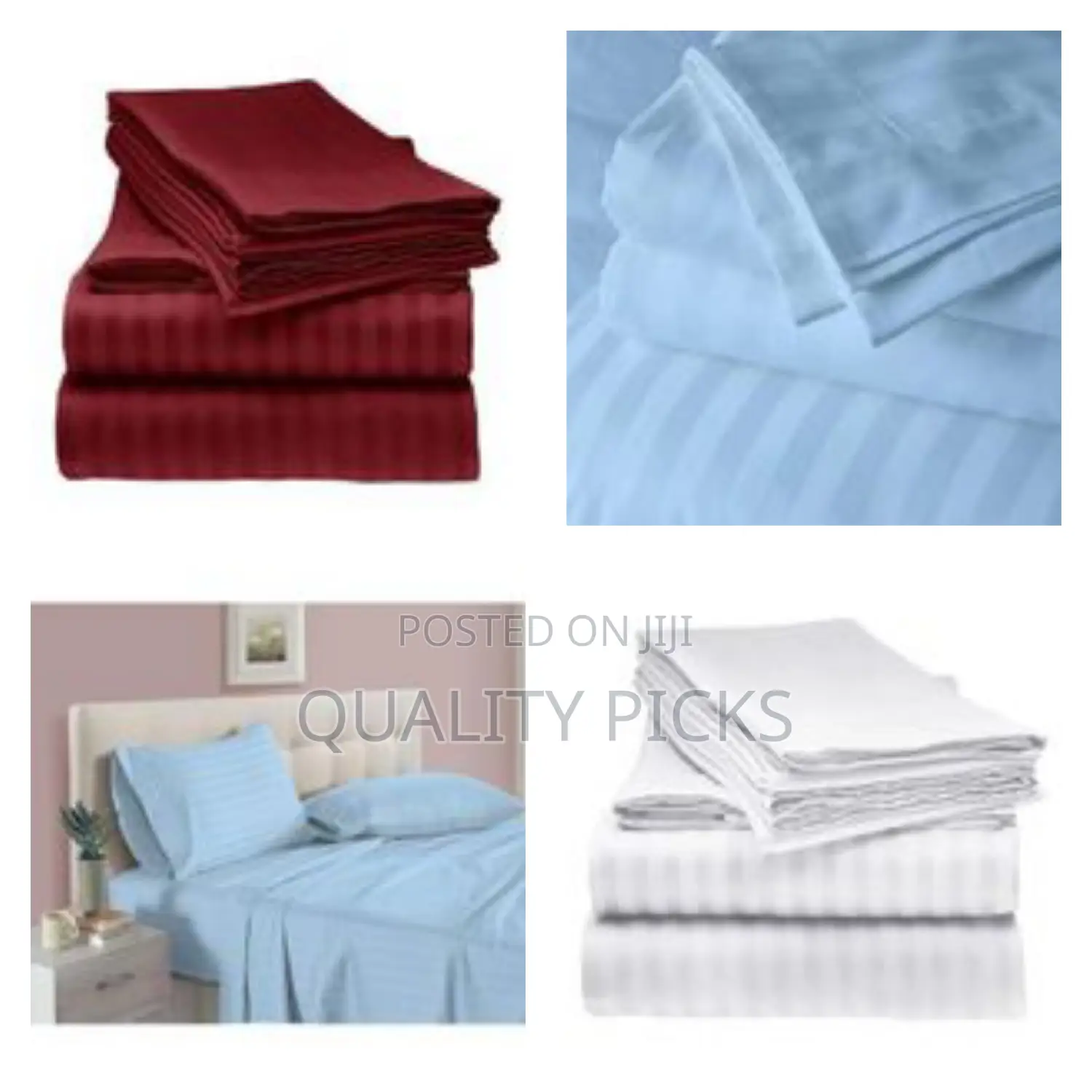 6×6 Pair of Satin Stripes Bedsheets, 2 Pillow Cases, White