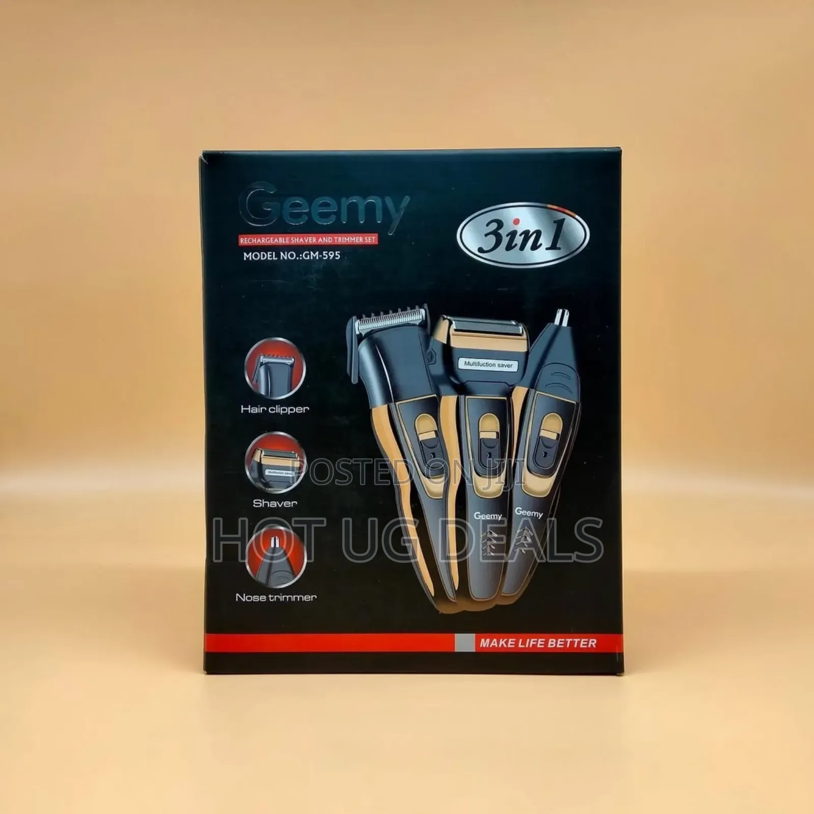 Geemy  Beard Trimmer Hair Clipper Machine 3 In 1 Rechargeable