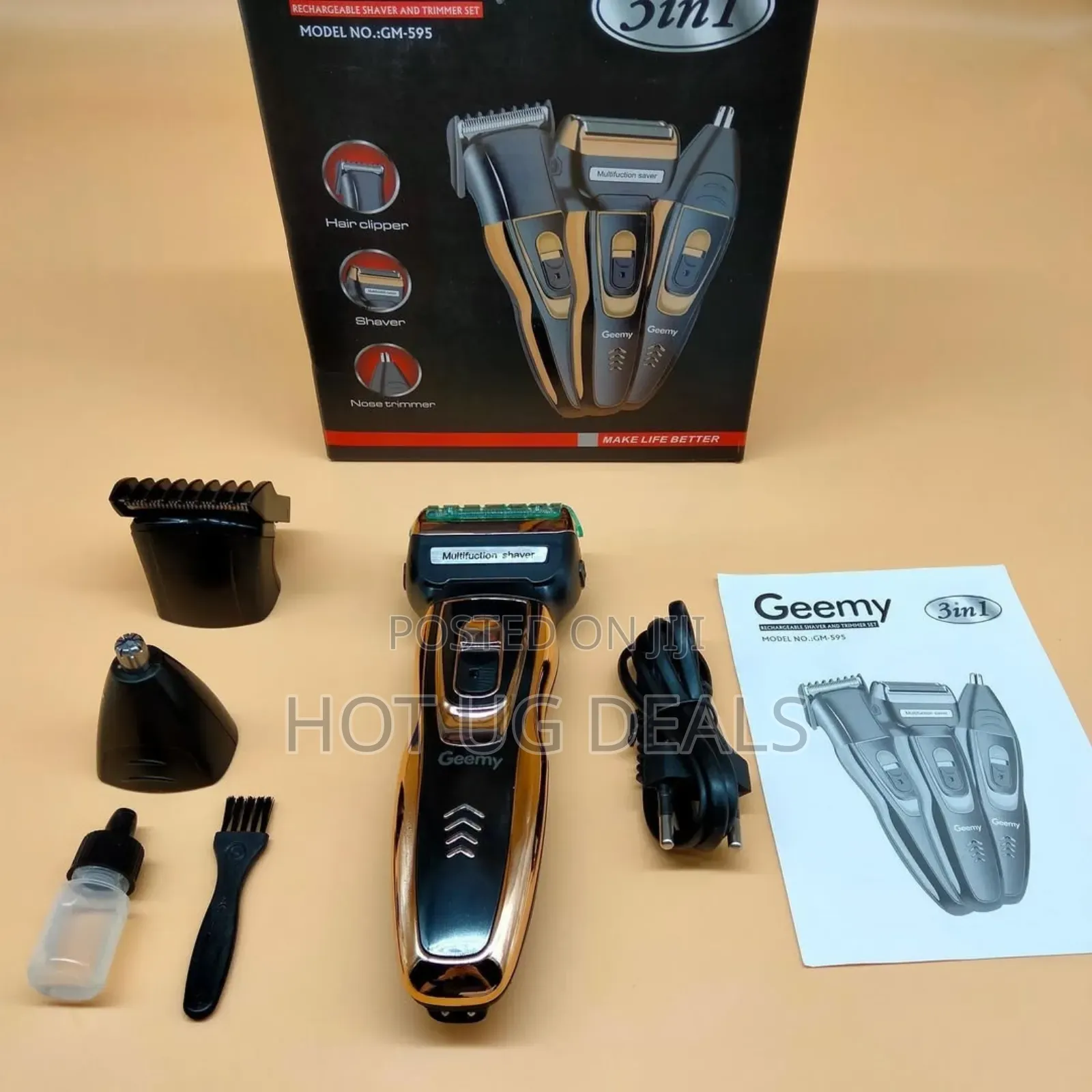Geemy  Beard Trimmer Hair Clipper Machine 3 In 1 Rechargeable