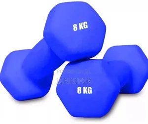 Pair of Blue Neoprene Dumbbells, Each Weighing 8 Kg.