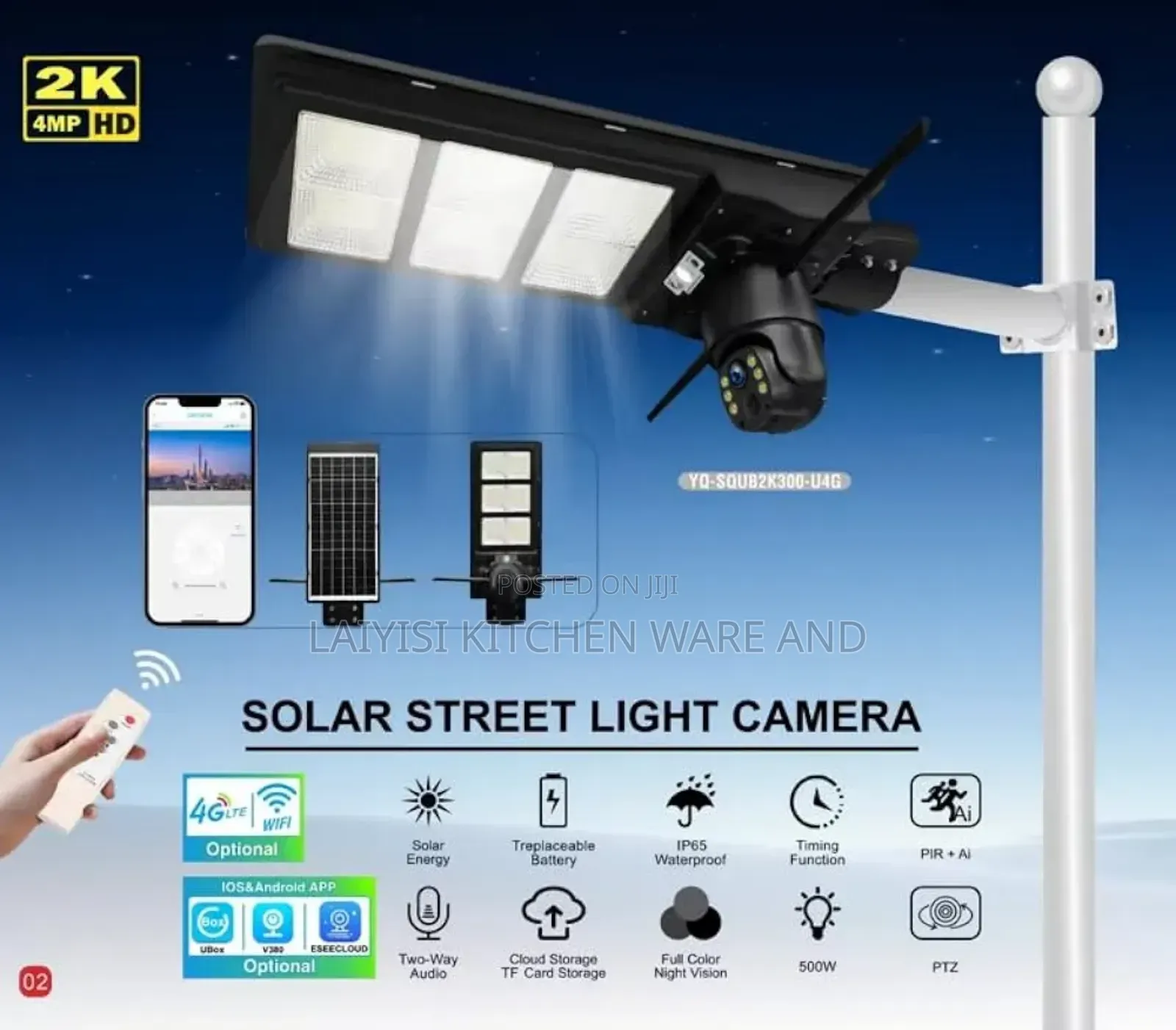 Ai Solar Camera With Street Light All In One Water-proof With Remote