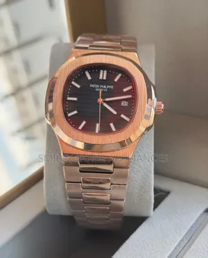 Men's Authentic Rose Gold Strapped Patek Phillipe Wrist Time Wear