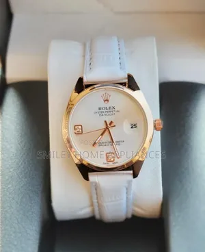 White Leather Strapped Ladies' Automatic Rolex Wrist Time Wear