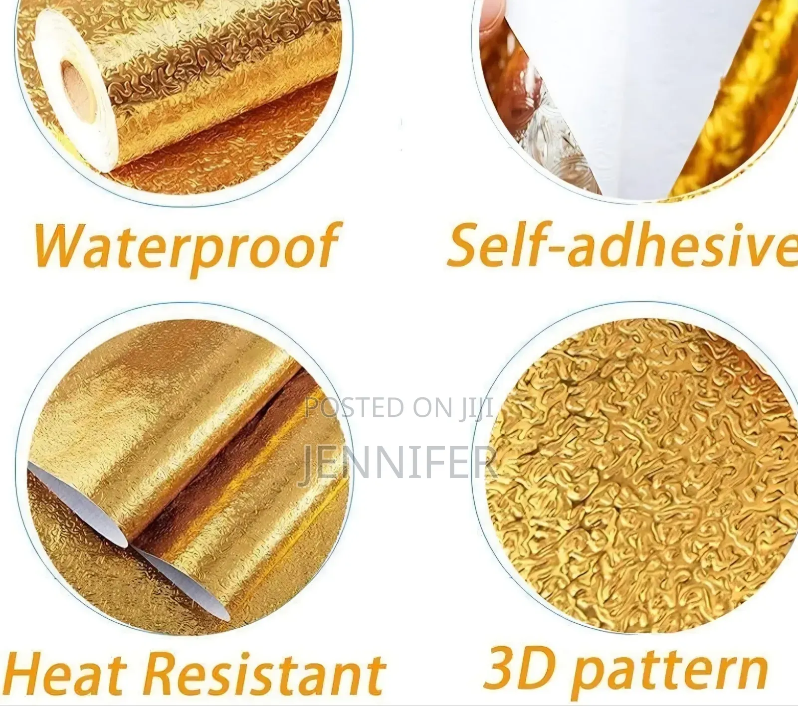 Gold-Textured, Self-Adhesive, Aluminum Foil Wallpaper