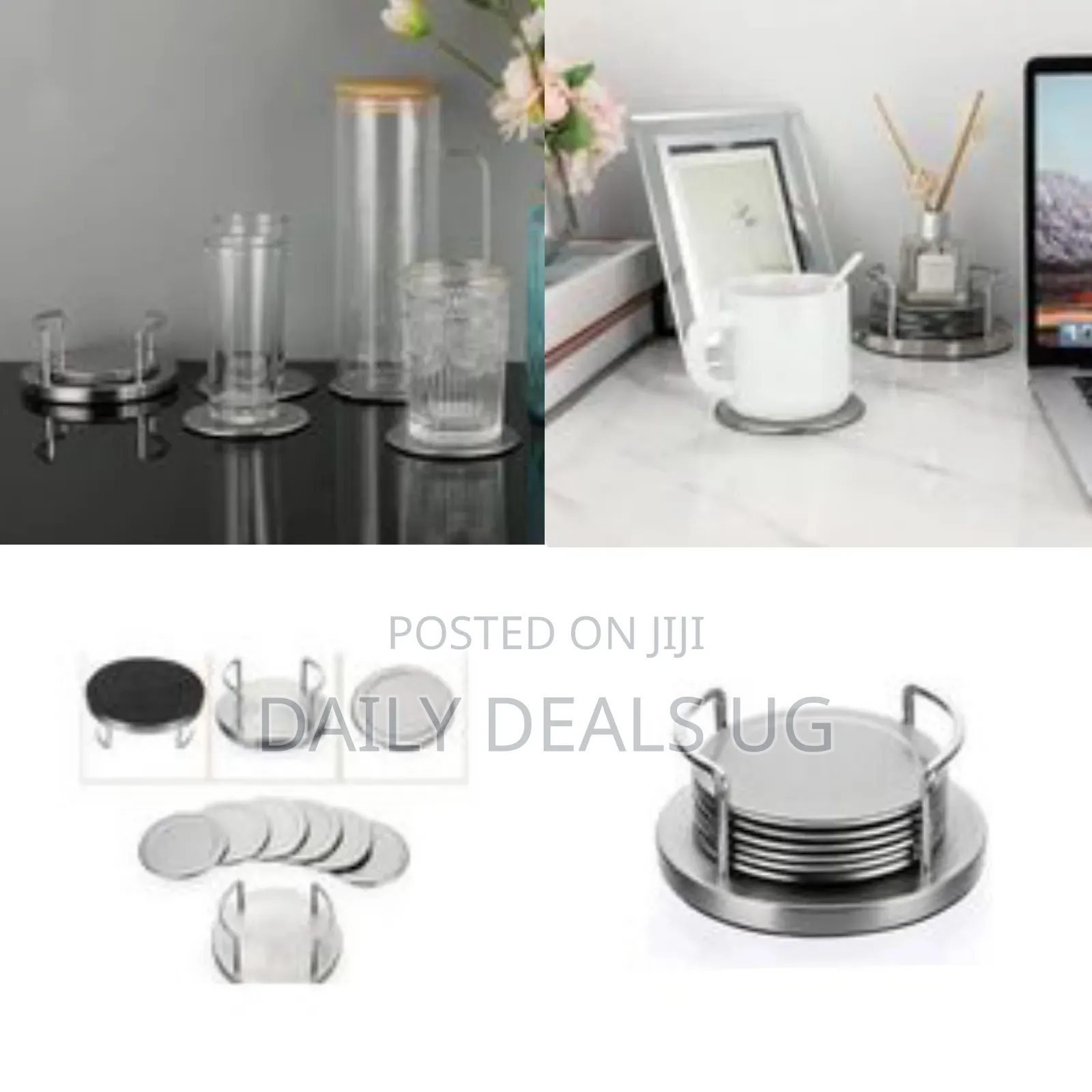Set of 6 Stainless Steel Coasters With Matching Holder - Multicolor
