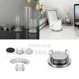 Set of 6 Stainless Steel Coasters With Matching Holder - Multicolor