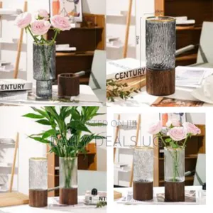 Contemporary Textured Glass Flower Vase With Metallic Trim -Multicolor