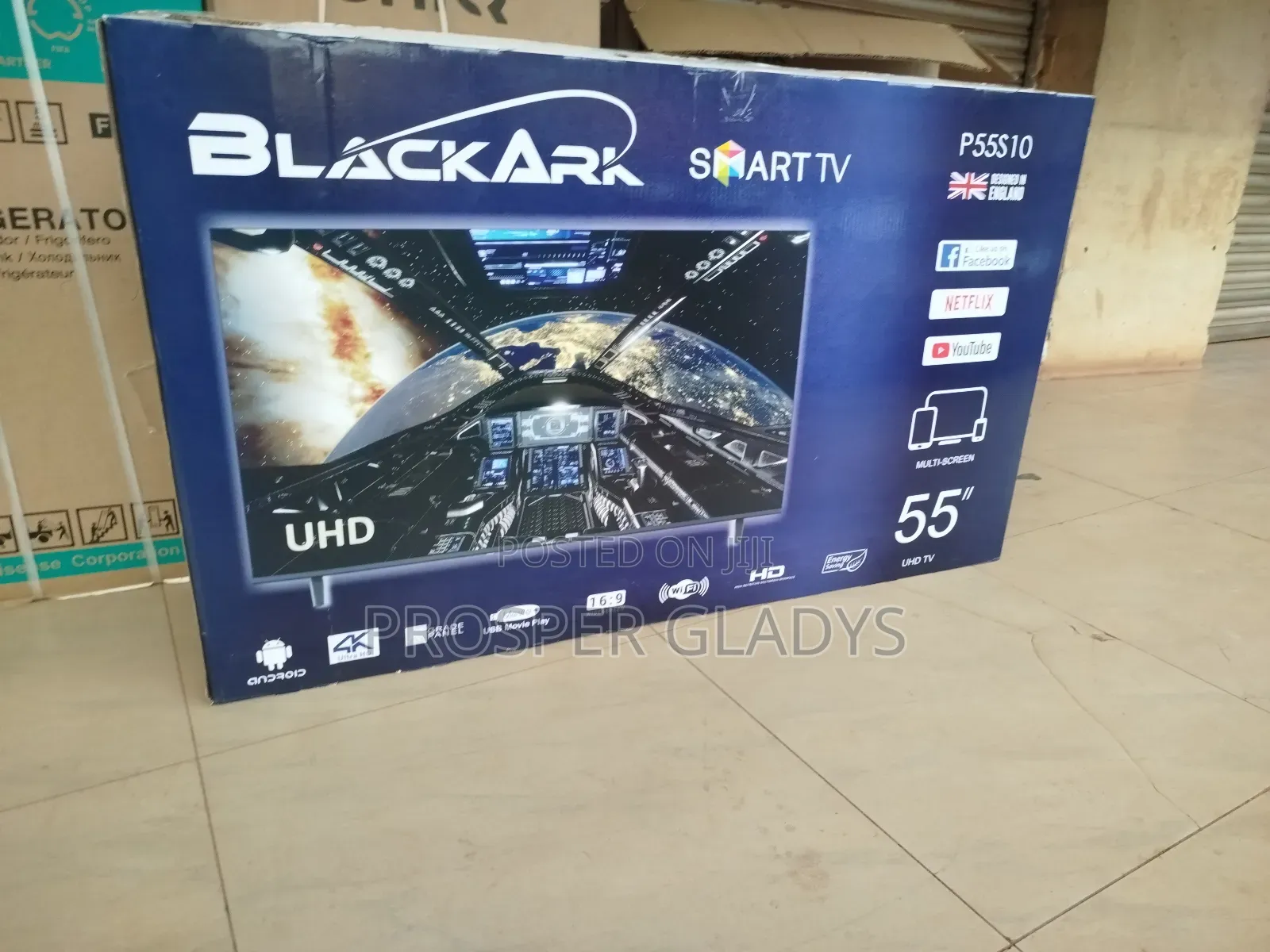 55 Black Ark Smart Android Digital Flat Screen Flameless.