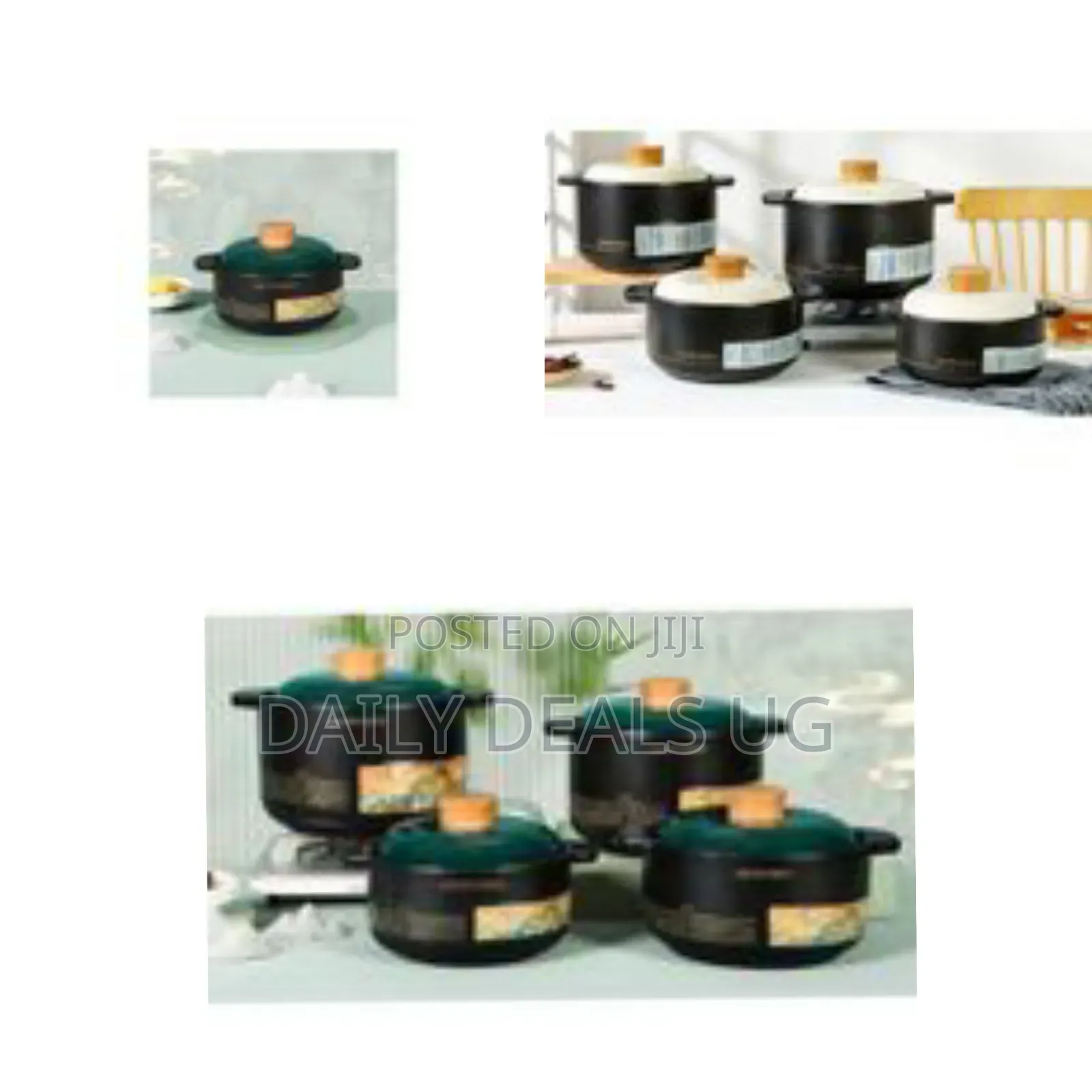 Set of 3 Ceramic Food Tureens or Stew Pots - Multicolor