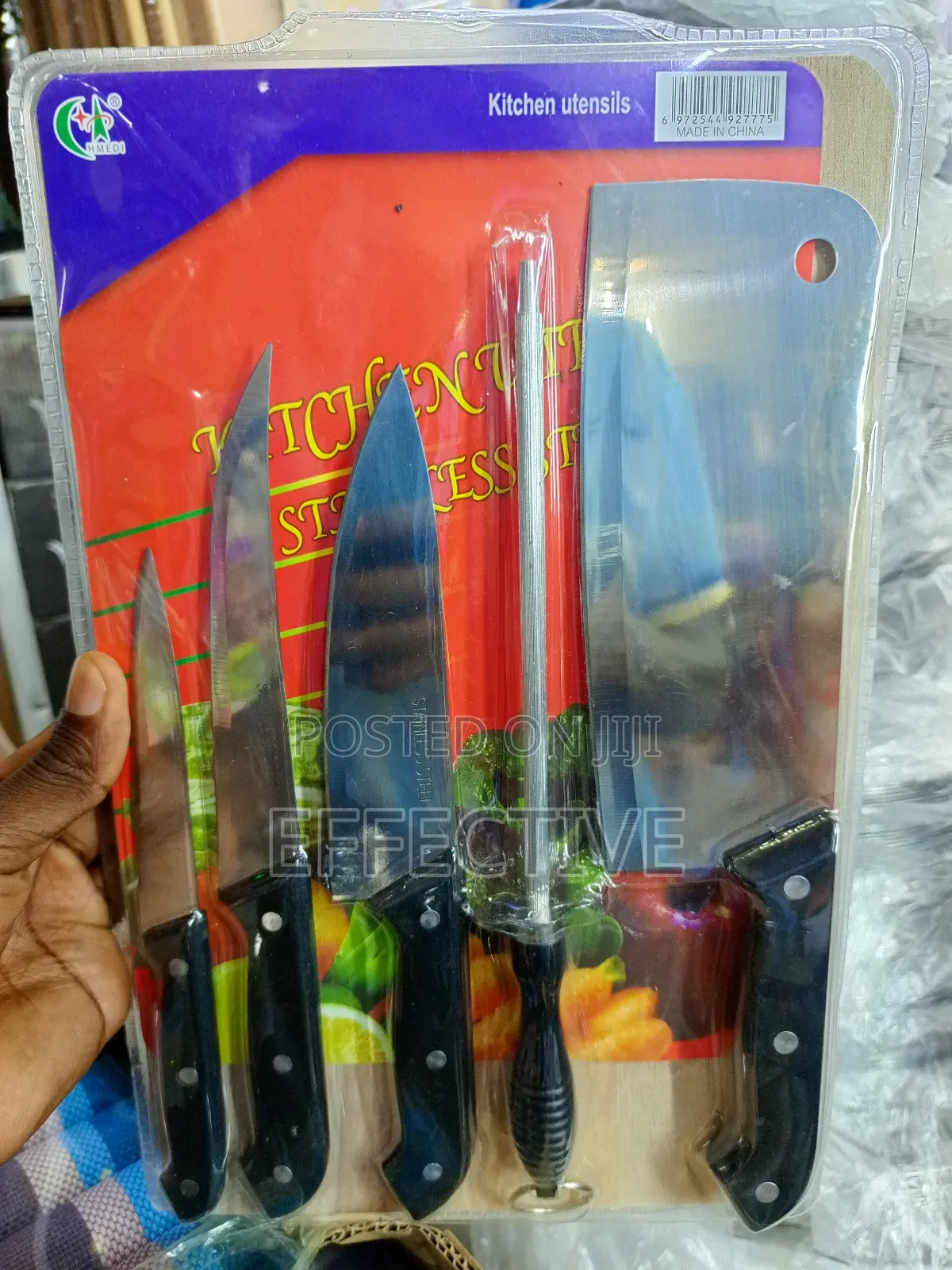 Set of Kitchen Knives With a Sharpening Steel.