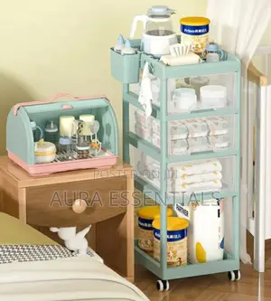 Multi-Layer Mobile Baby Organizing Cart With a Detachable Box
