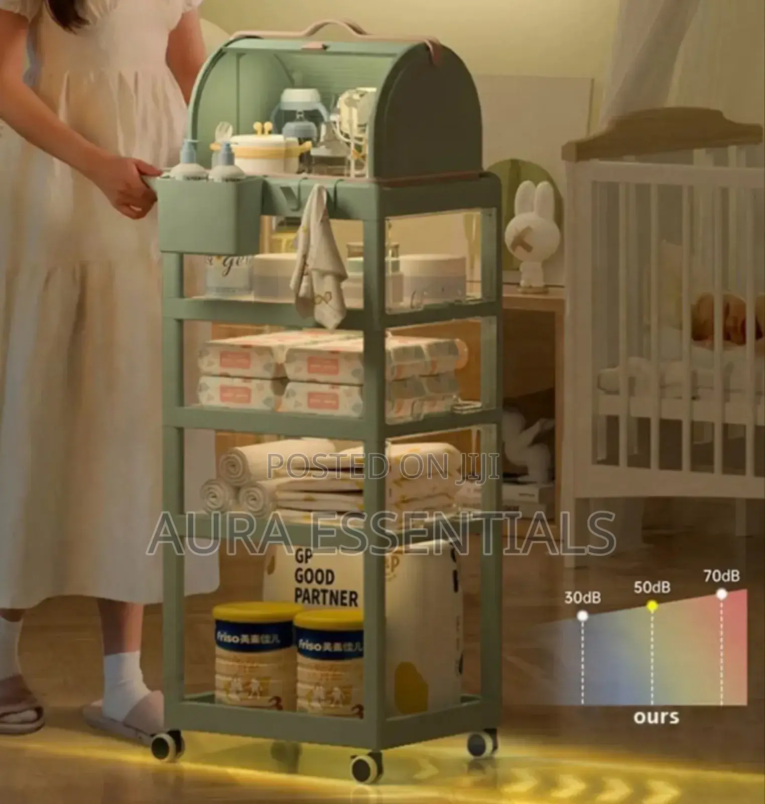 Multi-Layer Mobile Baby Organizing Cart With a Detachable Box