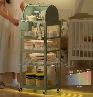 Multi-Layer Mobile Baby Organizing Cart With a Detachable Box