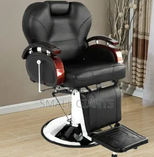 Black Barber Chair With Wooden Armrests