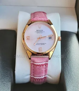 Ladies' Pink Leather Strapped Rolex Wrist Time Wear at 20% Discount