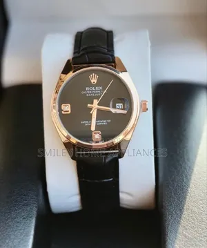 Rolex Oyster Perpetual Women's Original Black Leather Strapped Watch