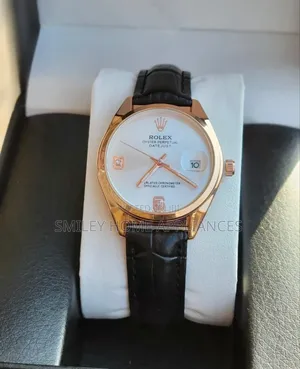Gold Chrome Black Leather Strapped Ladies' Rolex Wrist Time Wear