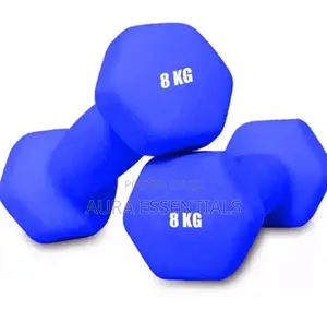 Pair of Blue Neoprene Dumbbells, Each Weighing 8 Kg