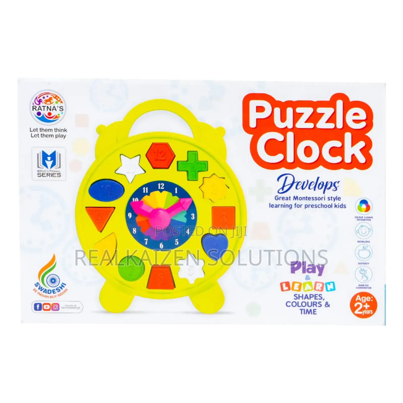 Educational 3 in 1 Puzzle Clock Shapes for Kids to Learn