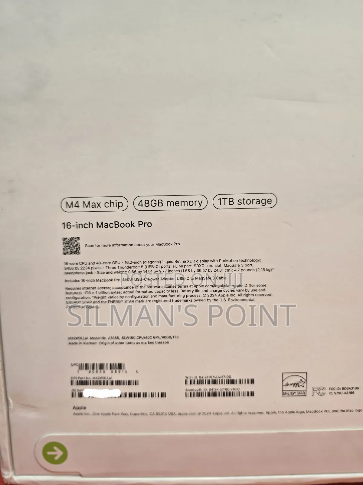 New Apple MacBook Pro 2024 M4 Max 16-inch 48GB Apple M4 Max SSD 1T