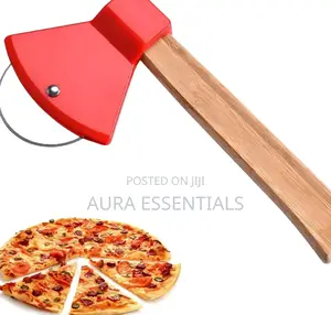 Axe-Shaped Pizza Cutter With a Bamboo Handle