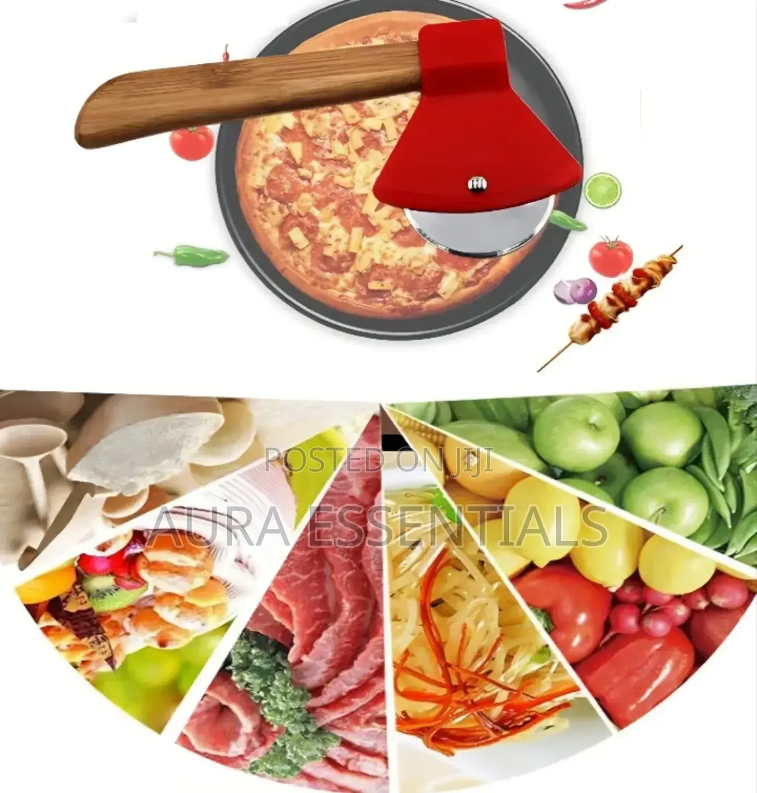 Axe-Shaped Pizza Cutter With a Bamboo Handle