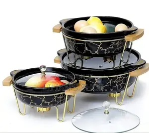 3pcs Ceramic Food Warmer Chafing Dish Casseroles for Food Service