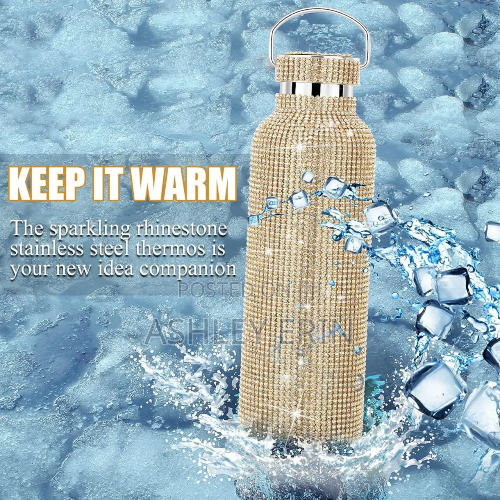 Sparkling Rhistone Covered Stainless Steel Water Bottle