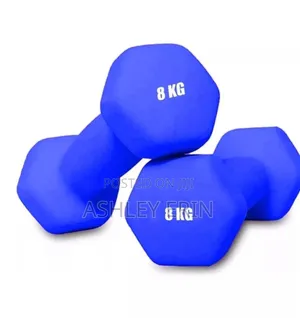 Pair of Blue Neoprene Dumbbells, Each Weighing 8 Kg.