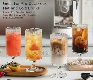 Set of 6 Ribbed Glasses All Purpose Water Goblet Cups