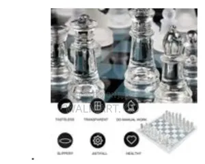 Elegant Glass Chess Set With Frosted and Clear Pieces