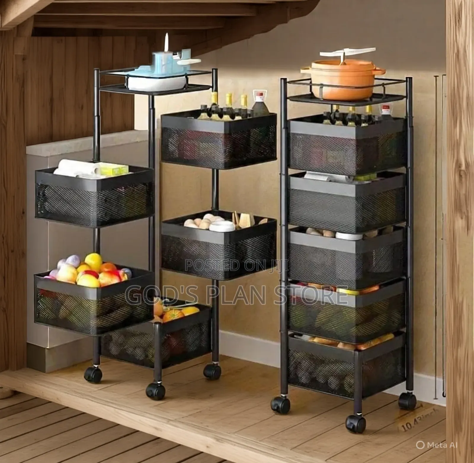 Stainless Steel Rotatating Kitchen Storage Rack/Trolley Black