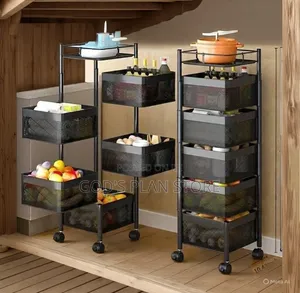 Stainless Steel Rotatating Kitchen Storage Rack/Trolley Black