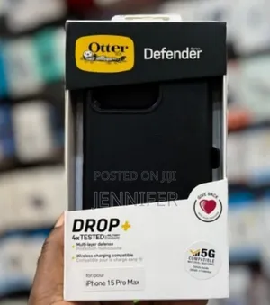 Otterbox Defender Series Case for the iPhone 15 Pro Max in Black.