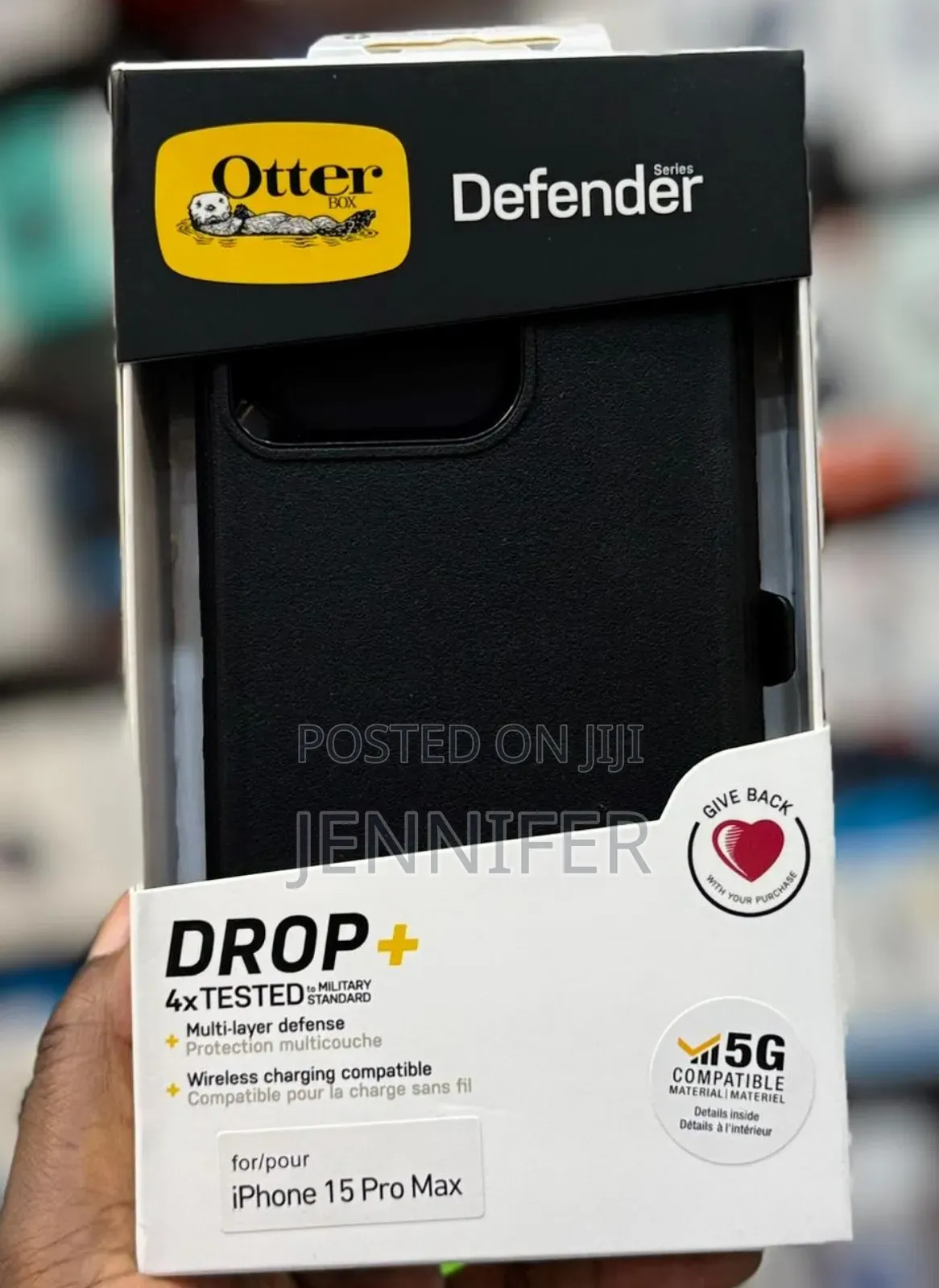 Otterbox Defender Series Case for the iPhone 15 Pro Max in Black.